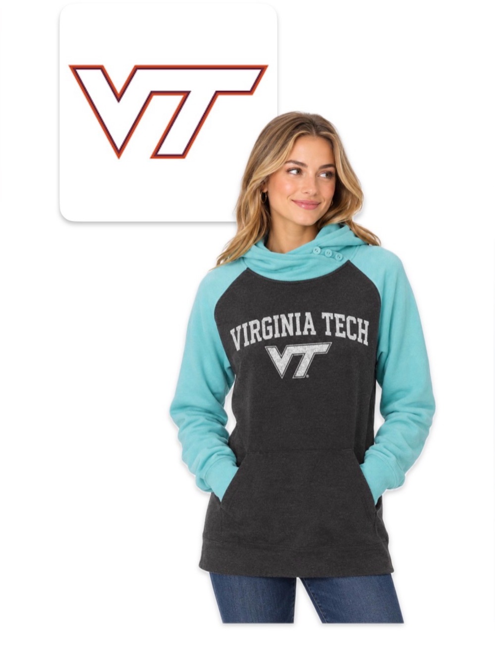NWT [ouray] Virginia Tech Hokies NCAA Hooded Button Sweatshirt Women’s 2XL